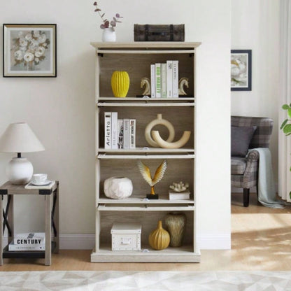 Glass display cabinet 4 Tier Glass Display Cabinet Storage Curio Cabinet with Flip up Glass Doors, Collectors Showcase Toy Figure Organizers Rack, Bookcase Living Room White