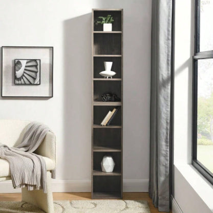 8 - Tier Media Tower Rack, CD DVD Slim Storage Cabinet with Adjustable Shelves, Tall Narrow Bookcase Display Bookshelf Home Office, Multi - functional double - decker bookcase