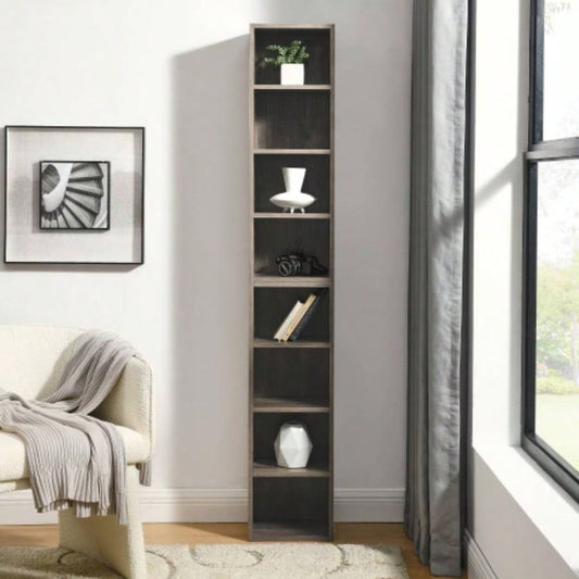8 - Tier Media Tower Rack, CD DVD Slim Storage Cabinet with Adjustable Shelves, Tall Narrow Bookcase Display Bookshelf Home Office, Multi - functional double - decker bookcase