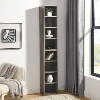 8 - Tier Media Tower Rack, CD DVD Slim Storage Cabinet with Adjustable Shelves, Tall Narrow Bookcase Display Bookshelf Home Office, Multi - functional double - decker bookcase