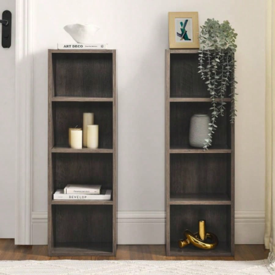 8 - Tier Media Tower Rack, CD DVD Slim Storage Cabinet with Adjustable Shelves, Tall Narrow Bookcase Display Bookshelf Home Office, Multi - functional double - decker bookcase