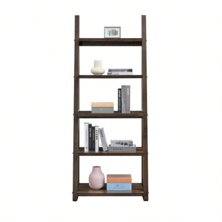 5 - Tier Shelves, Bookshelf, Storage Rack, Bookcase with Rubber Wood Frame, Ladder Shelf Living Room, Home Office, Kitchen, Bedroom, Apartment, Rustic Brown