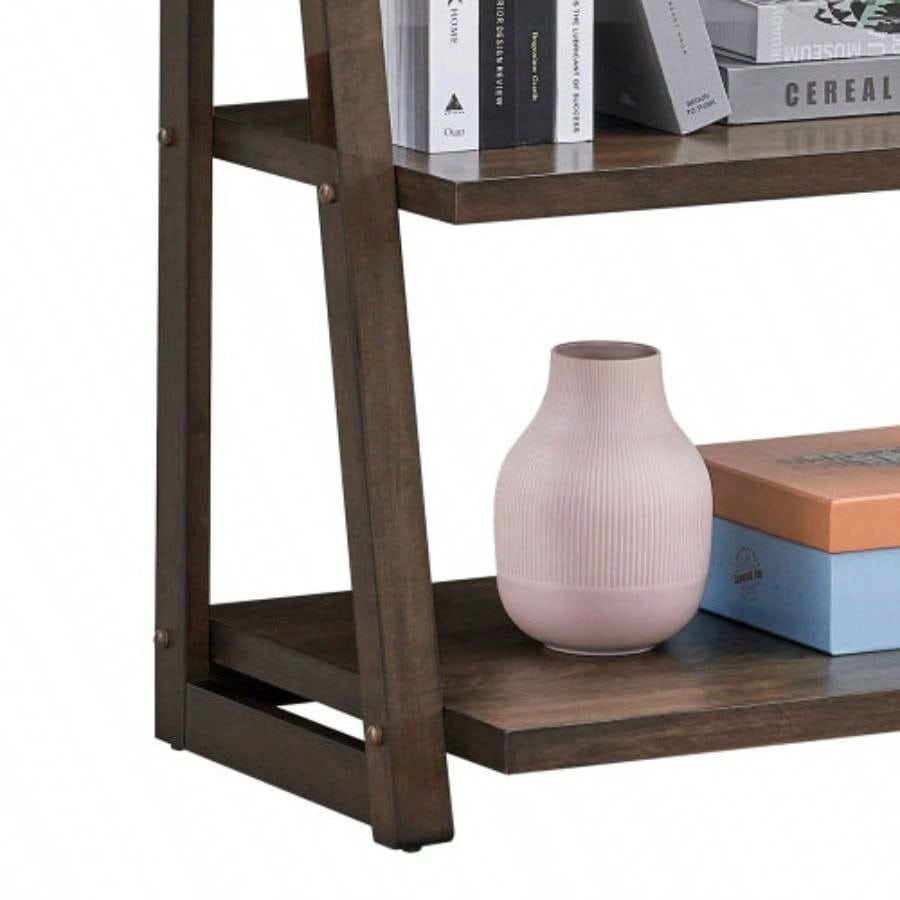 5 - Tier Shelves, Bookshelf, Storage Rack, Bookcase with Rubber Wood Frame, Ladder Shelf Living Room, Home Office, Kitchen, Bedroom, Apartment, Rustic Brown
