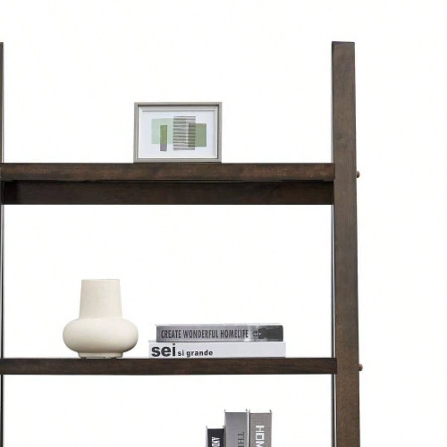 5 - Tier Shelves, Bookshelf, Storage Rack, Bookcase with Rubber Wood Frame, Ladder Shelf Living Room, Home Office, Kitchen, Bedroom, Apartment, Rustic Brown
