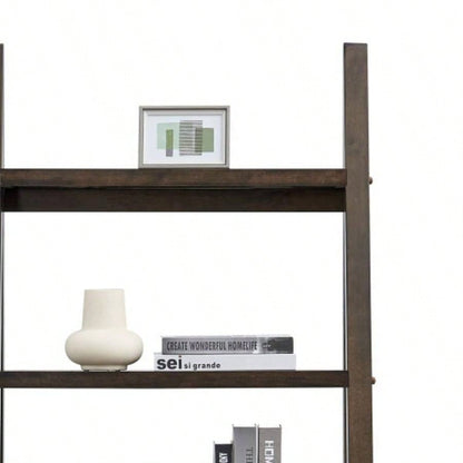5 - Tier Shelves, Bookshelf, Storage Rack, Bookcase with Rubber Wood Frame, Ladder Shelf Living Room, Home Office, Kitchen, Bedroom, Apartment, Rustic Brown