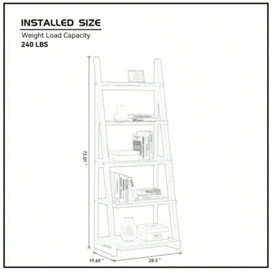 5 - Tier Shelves, Bookshelf, Storage Rack, Bookcase with Rubber Wood Frame, Ladder Shelf Living Room, Home Office, Kitchen, Bedroom, Apartment