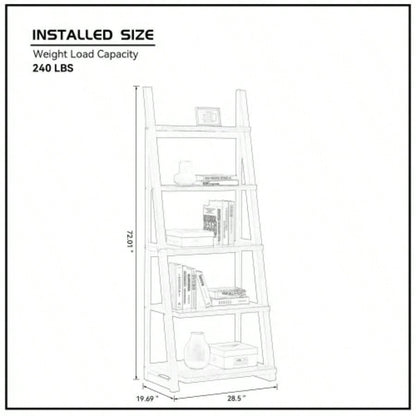 5 - Tier Shelves, Bookshelf, Storage Rack, Bookcase with Rubber Wood Frame, Ladder Shelf Living Room, Home Office, Kitchen, Bedroom, Apartment