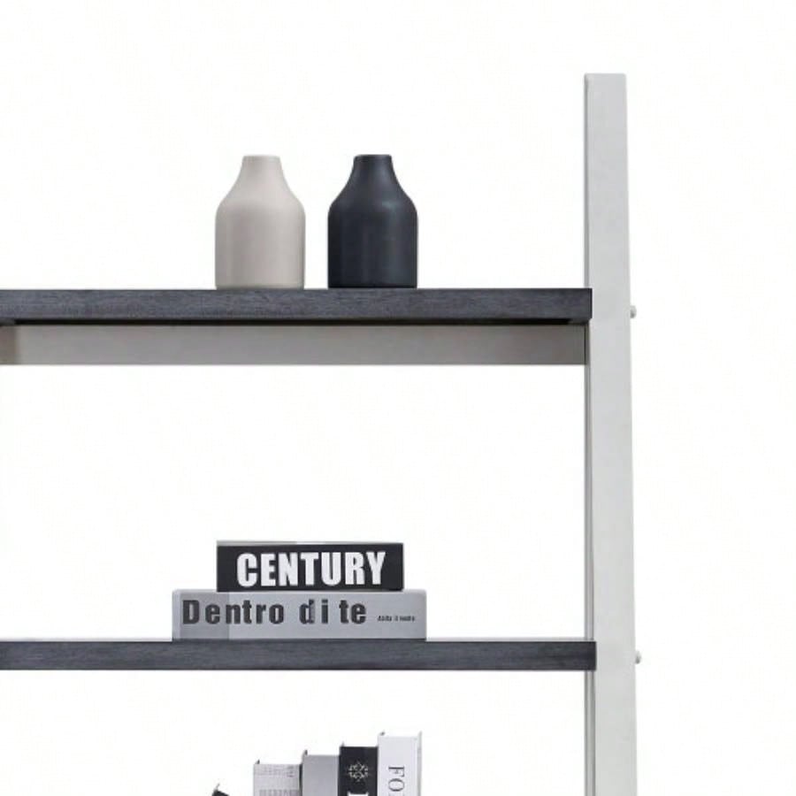 5 - Tier Shelves, Bookshelf, Storage Rack, Bookcase with Rubber Wood Frame, Ladder Shelf Living Room, Home Office, Kitchen, Bedroom, Apartment