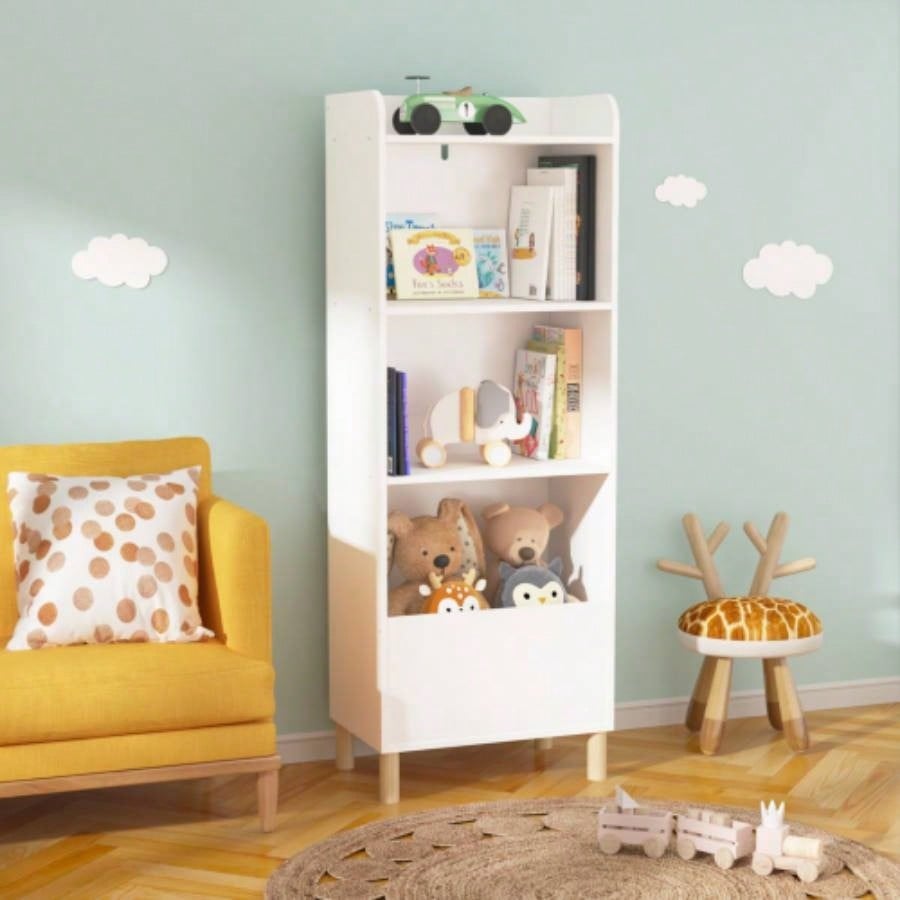 Kids 4 - Tier Bookcase, Childrens Book Display, Bookshelf Toy Storage Cabinet Organizer Childrens Room, Playroom, Nursery