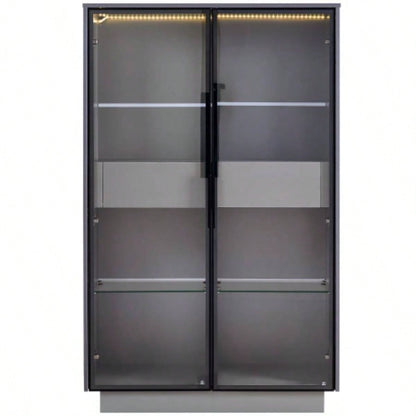 60.6 Freestanding Display Cabinet with 2 Storage Drawers, Pantry with Glass Doors LED Lighting, Modern Bookcase with Adjustable Shelves Hallways, Kitchen, Livingroom Office -