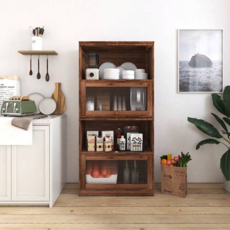 Bookcase Contemporary Closed Back Glass Doors Office Storage Cabinet Floor - to - Ceiling Low Cabinet Bookcase Against Wall Dustproof Bookshelf