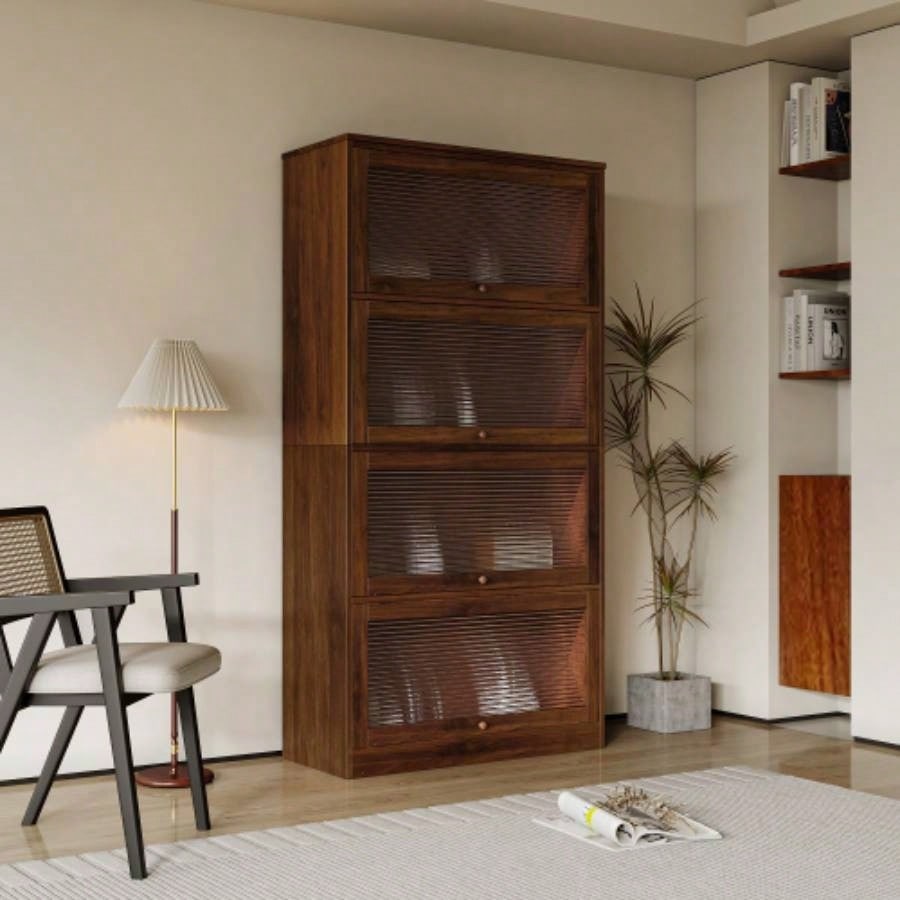 Bookcase Contemporary Closed Back Glass Doors Office Storage Cabinet Floor - to - Ceiling Low Cabinet Bookcase Against Wall Dustproof Bookshelf