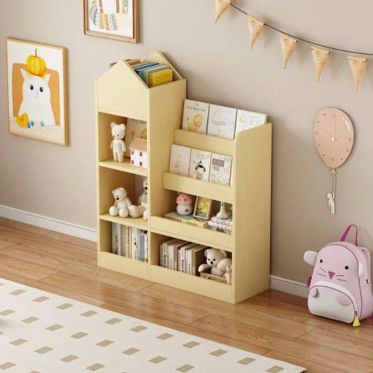 Wood Kids Wooden Bookshelf Toy Storage Organizer with Bookcase, Kids Bin Storage Unit with 6 Compartments 2 Baskets Bins Toys Box Organizer, Children Multi Shelf Cubby Books, Toys Shelf