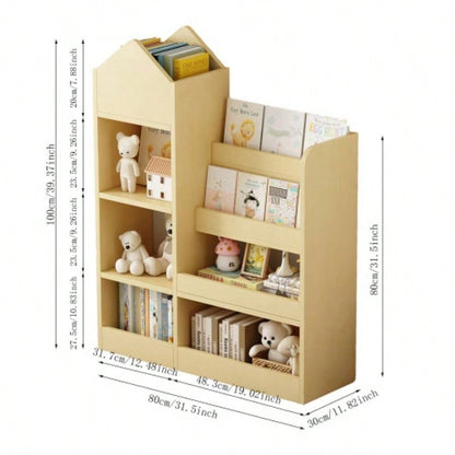 Wood Kids Wooden Bookshelf Toy Storage Organizer with Bookcase, Kids Bin Storage Unit with 6 Compartments 2 Baskets Bins Toys Box Organizer, Children Multi Shelf Cubby Books, Toys Shelf