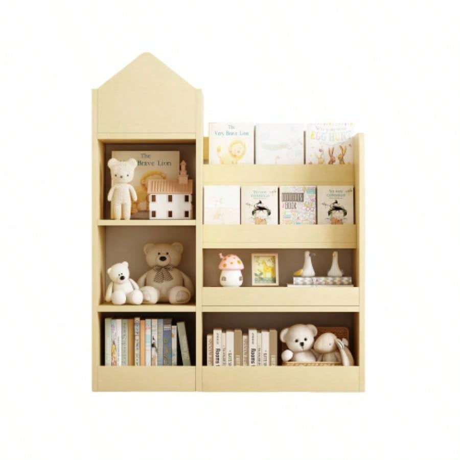 Wood Kids Wooden Bookshelf Toy Storage Organizer with Bookcase, Kids Bin Storage Unit with 6 Compartments 2 Baskets Bins Toys Box Organizer, Children Multi Shelf Cubby Books, Toys Shelf