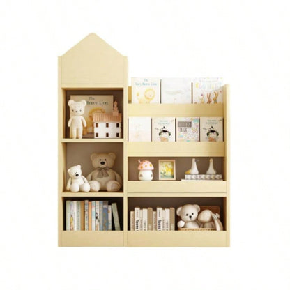 Wood Kids Wooden Bookshelf Toy Storage Organizer with Bookcase, Kids Bin Storage Unit with 6 Compartments 2 Baskets Bins Toys Box Organizer, Children Multi Shelf Cubby Books, Toys Shelf