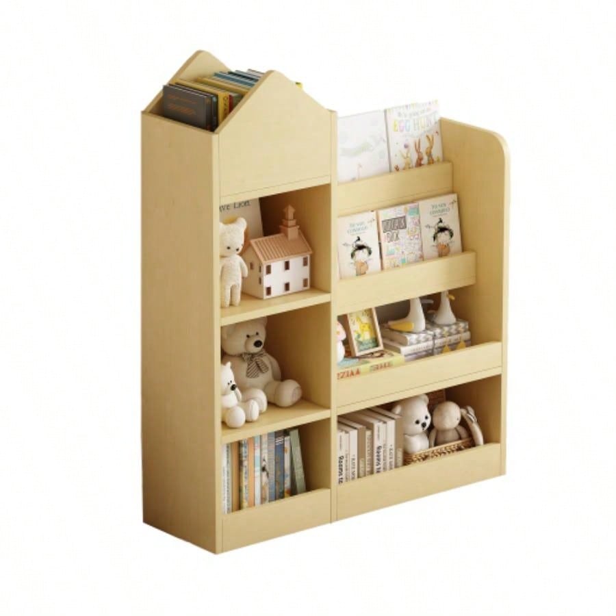 Wood Kids Wooden Bookshelf Toy Storage Organizer with Bookcase, Kids Bin Storage Unit with 6 Compartments 2 Baskets Bins Toys Box Organizer, Children Multi Shelf Cubby Books, Toys Shelf