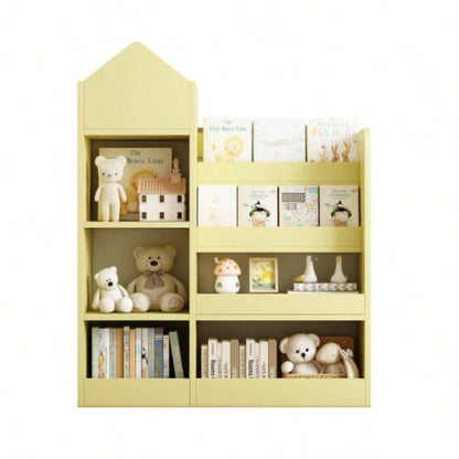 Yellow Kids Wooden Bookshelf Toy Storage Organizer with Bookcase, Kids Bin Storage Unit with 6 Compartments 2 Baskets Bins Toys Box Organizer, Children Multi Shelf Cubby Books, Toys Shelf