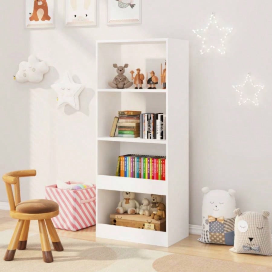 Kids Bookshelf, 4 - Tier Bookcase, Book Organizer, toy Storage Cabinet Organizer, White