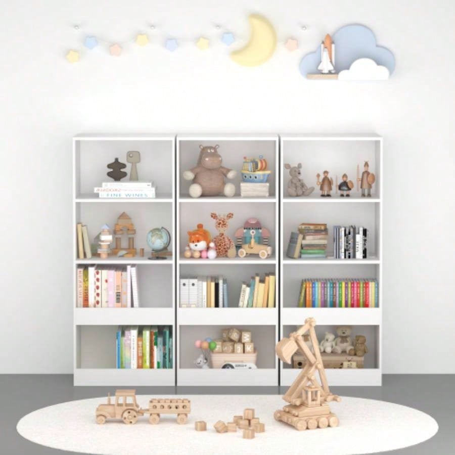 Kids Bookshelf, 4 - Tier Bookcase, Book Organizer, toy Storage Cabinet Organizer, White