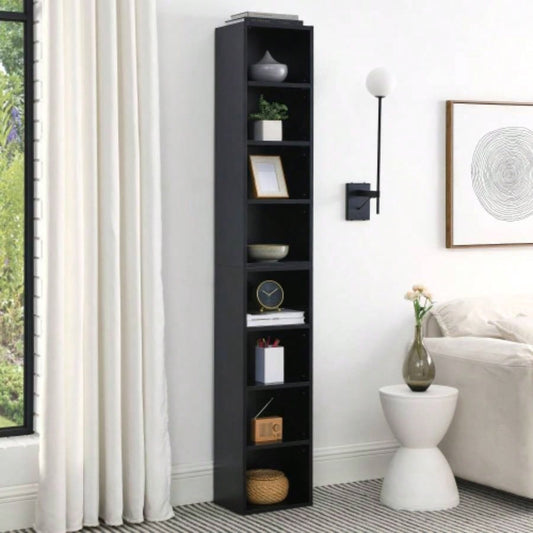 8 - Tier Media Tower Rack, CD DVD Slim Storage Cabinet with Adjustable Shelves, Tall Narrow Bookcase Display Bookshelf Home Office, Multi - functional double - decker bookcase
