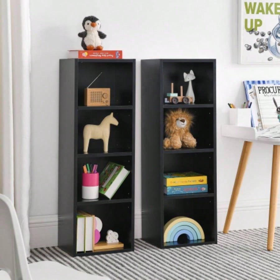 8 - Tier Media Tower Rack, CD DVD Slim Storage Cabinet with Adjustable Shelves, Tall Narrow Bookcase Display Bookshelf Home Office, Multi - functional double - decker bookcase