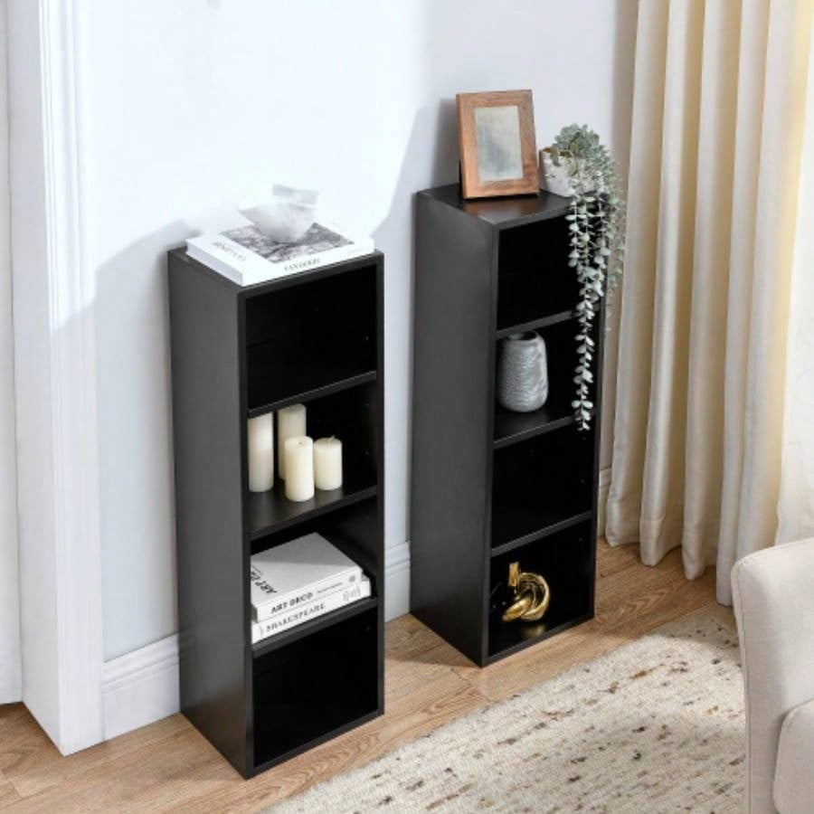 8 - Tier Media Tower Rack, CD DVD Slim Storage Cabinet with Adjustable Shelves, Tall Narrow Bookcase Display Bookshelf Home Office, Multi - functional double - decker bookcase