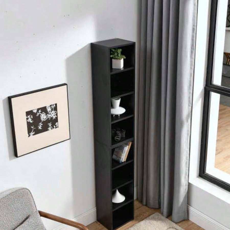 8 - Tier Media Tower Rack, CD DVD Slim Storage Cabinet with Adjustable Shelves, Tall Narrow Bookcase Display Bookshelf Home Office, Multi - functional double - decker bookcase