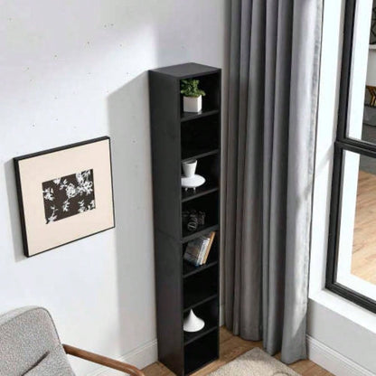 8 - Tier Media Tower Rack, CD DVD Slim Storage Cabinet with Adjustable Shelves, Tall Narrow Bookcase Display Bookshelf Home Office, Multi - functional double - decker bookcase