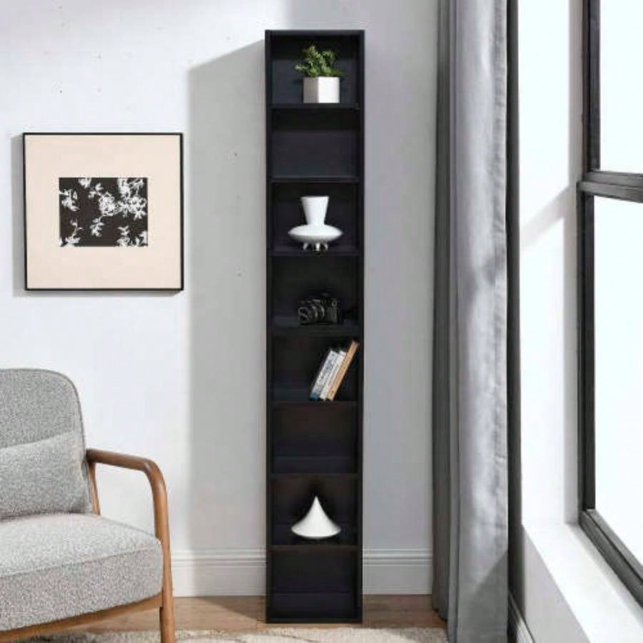 8 - Tier Media Tower Rack, CD DVD Slim Storage Cabinet with Adjustable Shelves, Tall Narrow Bookcase Display Bookshelf Home Office, Multi - functional double - decker bookcase