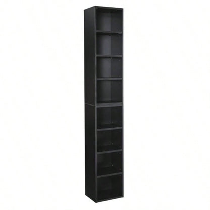8 - Tier Media Tower Rack, CD DVD Slim Storage Cabinet with Adjustable Shelves, Tall Narrow Bookcase Display Bookshelf Home Office, Multi - functional double - decker bookcase