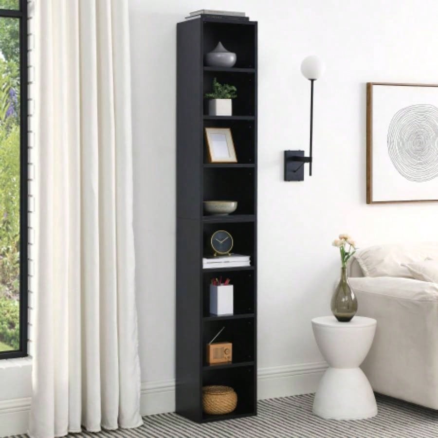 8 - Tier Media Tower Rack, CD DVD Slim Storage Cabinet with Adjustable Shelves, Tall Narrow Bookcase Display Bookshelf Home Office, Multi - functional double - decker bookcase
