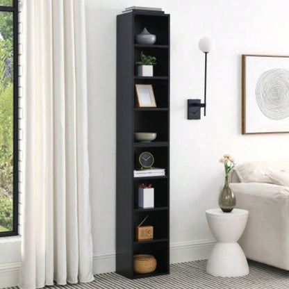 8 - Tier Media Tower Rack, CD DVD Slim Storage Cabinet with Adjustable Shelves, Tall Narrow Bookcase Display Bookshelf Home Office, Multi - functional double - decker bookcase