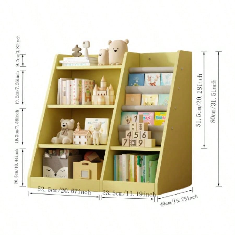 Yellow Wooden Toy Storage Organizer Cabinet Kids Bookshelf Children Bookcase Toddler Sling Book Rack Shelf Playroom Bedroom Nursery Hallway School Kindergarten Living Roomy