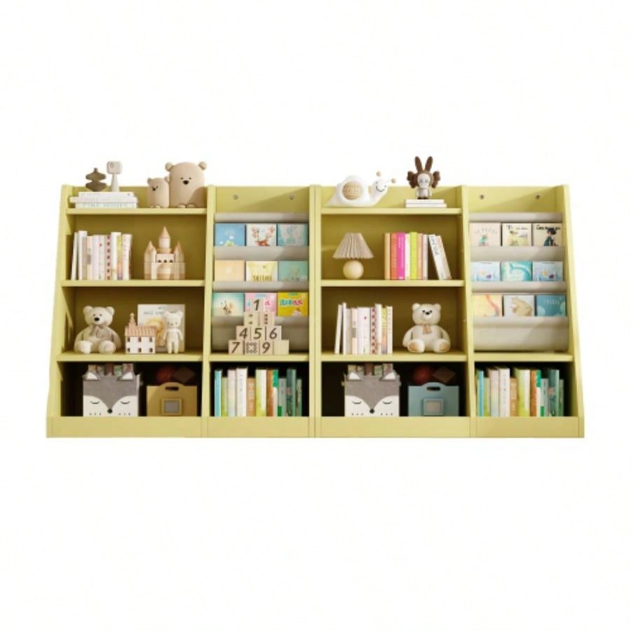 Yellow Wooden Toy Storage Organizer Cabinet Kids Bookshelf Children Bookcase Toddler Sling Book Rack Shelf Playroom Bedroom Nursery Hallway School Kindergarten Living Roomy