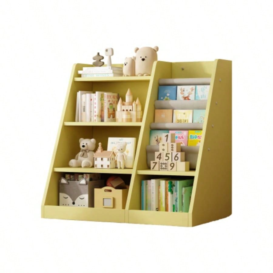 Yellow Wooden Toy Storage Organizer Cabinet Kids Bookshelf Children Bookcase Toddler Sling Book Rack Shelf Playroom Bedroom Nursery Hallway School Kindergarten Living Roomy