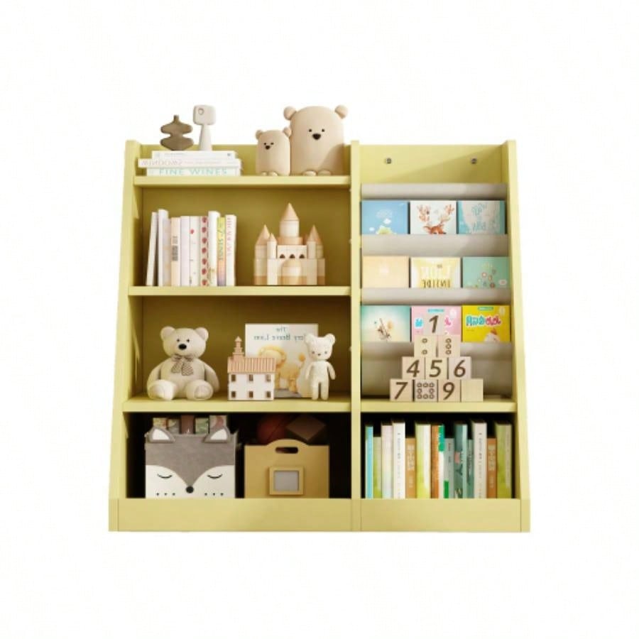 Yellow Wooden Toy Storage Organizer Cabinet Kids Bookshelf Children Bookcase Toddler Sling Book Rack Shelf Playroom Bedroom Nursery Hallway School Kindergarten Living Roomy