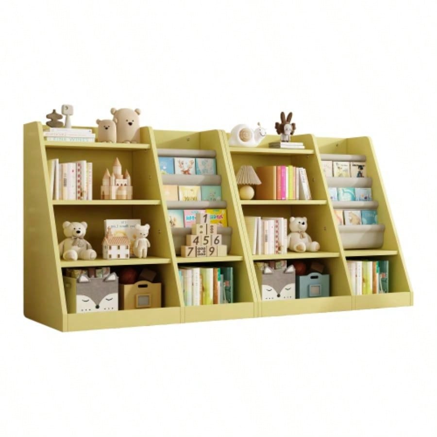 Yellow Wooden Toy Storage Organizer Cabinet Kids Bookshelf Children Bookcase Toddler Sling Book Rack Shelf Playroom Bedroom Nursery Hallway School Kindergarten Living Roomy