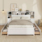 White Wooden Storage Bed with Tall Extended Bookcase Headboard, 6 Drawers and Charging Station Teens Adults, No Box Spring Needed, Twin
