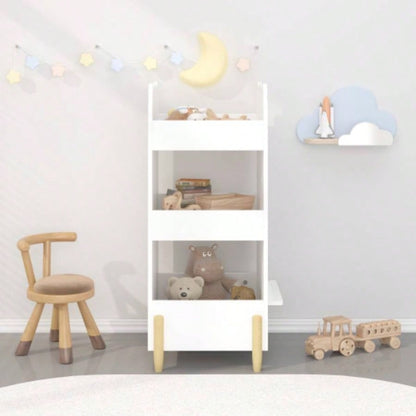 Kids Bookshelf with Chalkboard Side - Bear - Shaped Wooden Bookcase with 3 - Tier Storage, Drawing Board Toddlers, Toy and Book Organizer Playroom or Bedroom - White