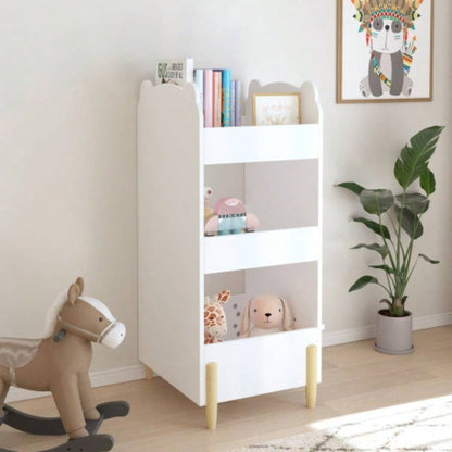 Kids Bookshelf with Chalkboard Side - Bear - Shaped Wooden Bookcase with 3 - Tier Storage, Drawing Board Toddlers, Toy and Book Organizer Playroom or Bedroom - White