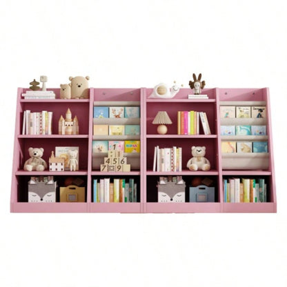 Pink Wooden Toy Storage Organizer Cabinet Kids Bookshelf Children Bookcase Toddler Sling Book Rack Shelf Playroom Bedroom Nursery Hallway School Kindergarten Living Room