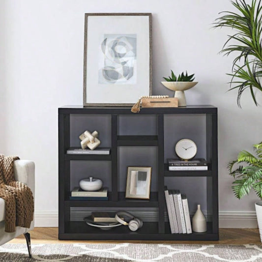 Open Wooden Open Shelf Bookcase, Freestanding Display Storage Cabinet with Cube Storage Spaces, Floor Standing Bookshelf, Entryway, Living Room Storage Cabinet