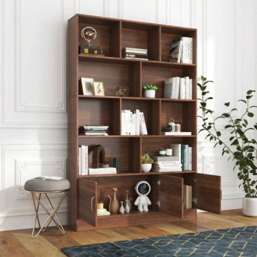 70.87 Tall Bookshelf with 10 Cubes and 3 Doors, 4 - Tier Bookshelf, Open Shelf Bookcase with Cabinet, Modern Cube Storage Organizer Living Room, and Office