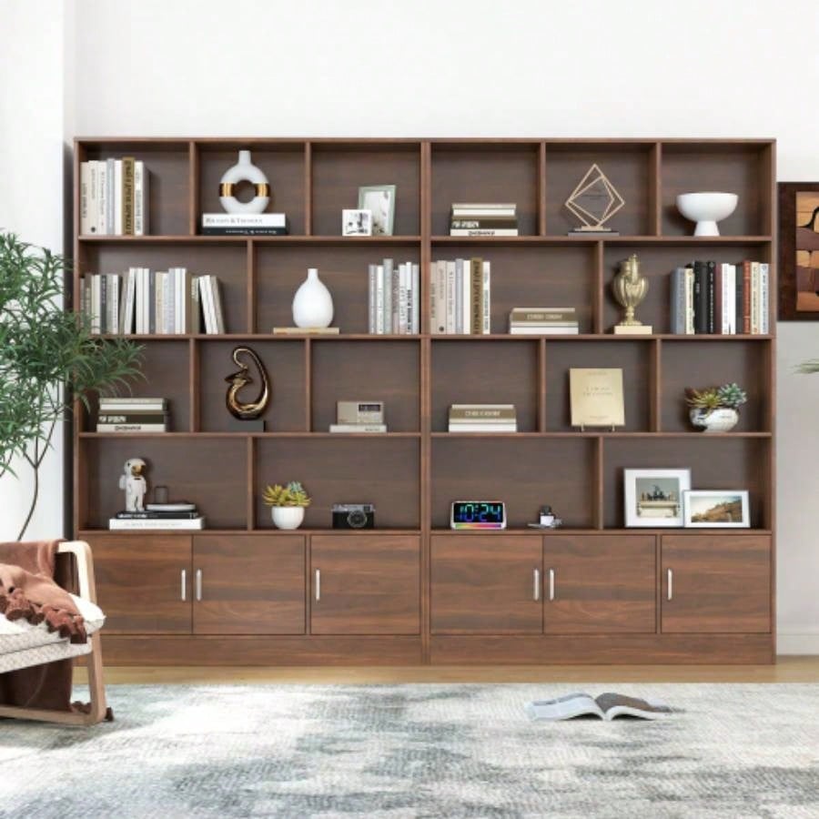 70.87 Tall Bookshelf with 10 Cubes and 3 Doors, 4 - Tier Bookshelf, Open Shelf Bookcase with Cabinet, Modern Cube Storage Organizer Living Room, and Office