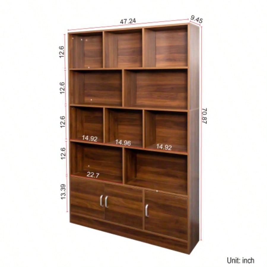 70.87 Tall Bookshelf with 10 Cubes and 3 Doors, 4 - Tier Bookshelf, Open Shelf Bookcase with Cabinet, Modern Cube Storage Organizer Living Room, and Office