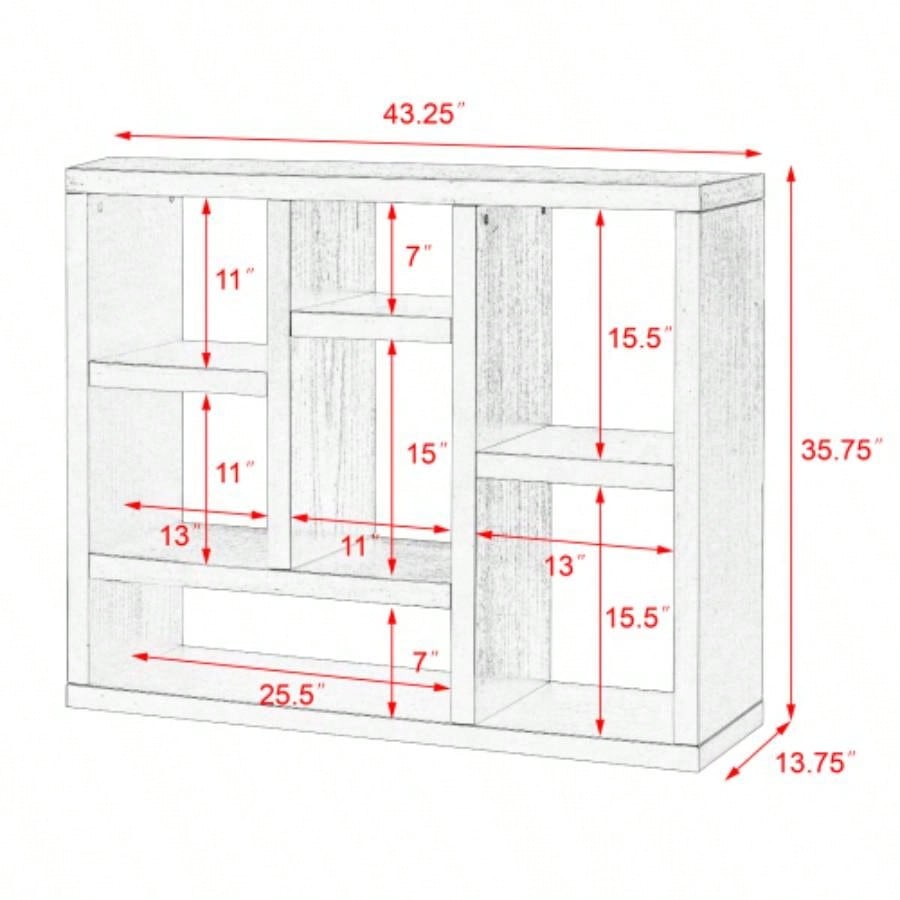 Open Wooden Open Shelf Bookcase, Freestanding Display Storage Cabinet with Cube Storage Spaces, Floor Standing Bookshelf, Entryway, Living Room Storage Cabinet