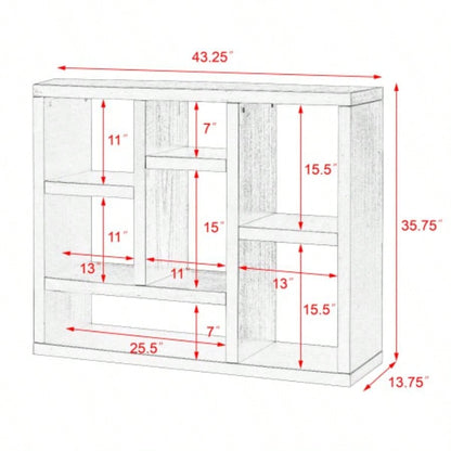 Open Wooden Open Shelf Bookcase, Freestanding Display Storage Cabinet with Cube Storage Spaces, Floor Standing Bookshelf, Entryway, Living Room Storage Cabinet