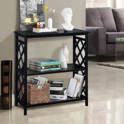 Console Table 3 - Tier with Storage Shelves, Open Bookshelf Bookcase with Solid Wood Hallway, Living Room and Bedroom. Black