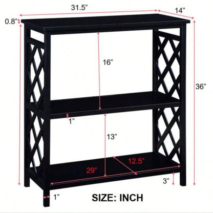 Console Table 3 - Tier with Storage Shelves, Open Bookshelf Bookcase with Solid Wood Hallway, Living Room and Bedroom. Black